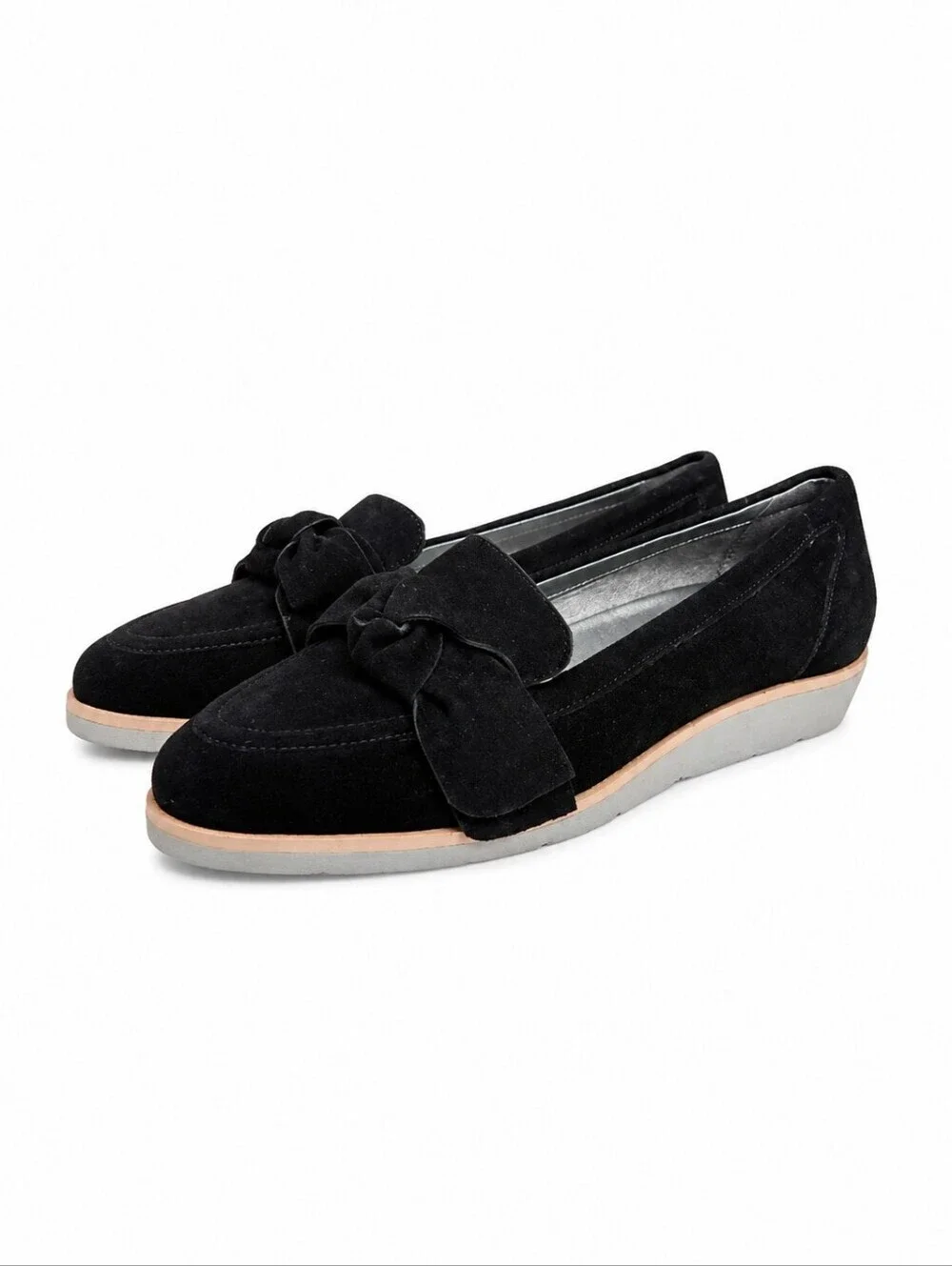 Aerosoles Black Suede Bow Loafers Comfort Flats Size 7.5